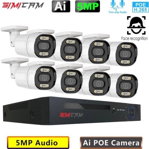 8CH 5MP CCTV Cameras Security System POE NVR Kit 2KHD Two Way Audio AI IP Camera Outdoor P2P Video Audio Surveillance Camera Set