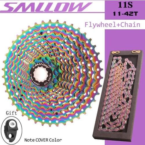 SMLLOW 11 Speed MTB Cassette 11-42T Mountain Bike Freewheel Sprocket Rainbow Colorful Bicycle Flywheel With Chain For Shimano
