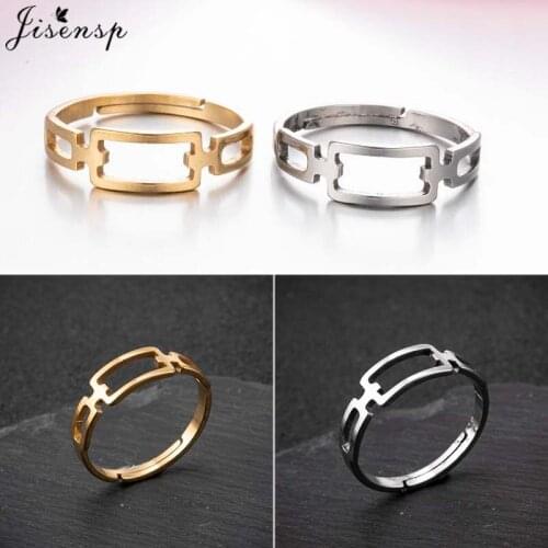 Jisensp Simple Fashion Hollow Square Finger Rings Adjustable Stainless Steel Ring Punk Jewelry for Women Men Friendship Gift