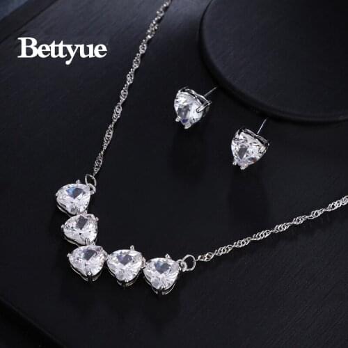Bettyue Brand Charm Fashion Simple AAA Zircon White Gold Color Heart Shape Jewelry Sets For Woman Luxury Wedding Party Gift