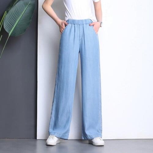 Summer Women Casual Denim Pants Wide Leg Tencel Jeans Female Loose High Waist Jens Thin Breathable Trousers