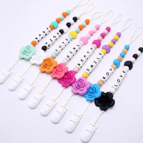 MHS.SUN 1PC Custom Name Personalised Silicone Beads Baby Pacifier Clips Food Grade Holer Nipple Chain For Teething Infant Gift