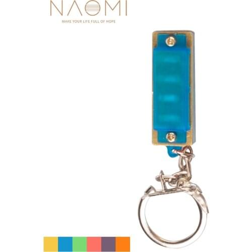 NAOMI 4 Hole 8 Tone Mini Harmonica Keychain Key Rings Toy Gift Blue Color Musical Instrument