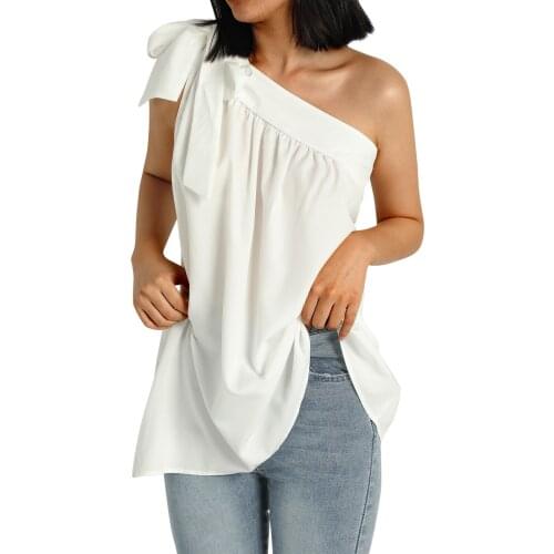 Fashion New Female Shirt Summer Solid Color Bowknot One Shoulder Sleeveless Tops Blouse for Adults Women S/M/L Tanks