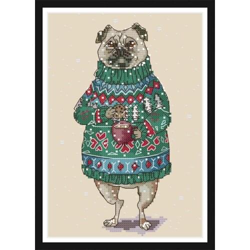 Dog drinking coffee cross stitch kit aida 14ct 11ct count print canvas cross stitches needlework embroidery DIY handmade