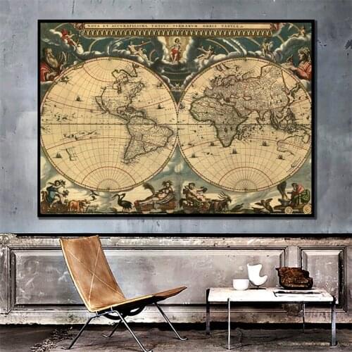 A2 Wall Paper Map of The World Home Office Decor Vintage World Map Poster Non-woven Frameless Painting Culture Travel Supplies