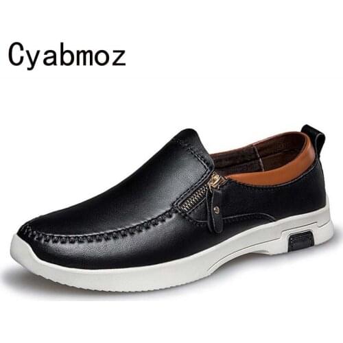 2018 NEW zipper genuine leather Casual Flats men shoes Round Toe leisure shoes Loafers Autumn Comfort man fashion shoes oxfords