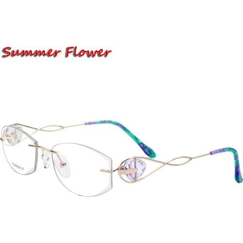 Chashma Brand Women Top Quality Rimless Glasses Frame Prescription Spectacles Female Fashion Clear Color Lenses with Stones