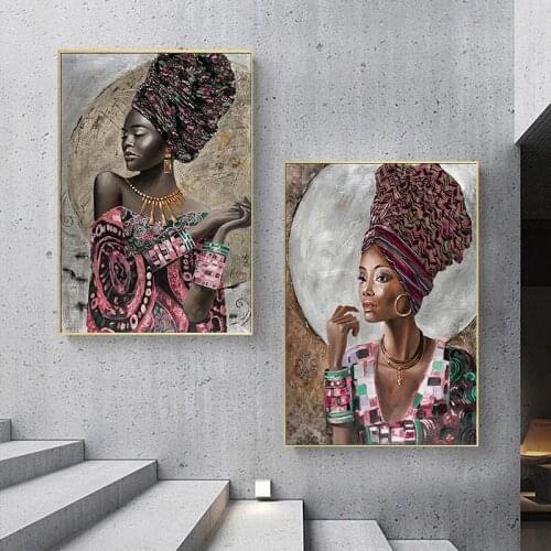 African Woman Wearing Gold Jewelry Poster Canvas Painting Print Cuadros Art For Wall Decoration Mural Modern Home Decor No Frame