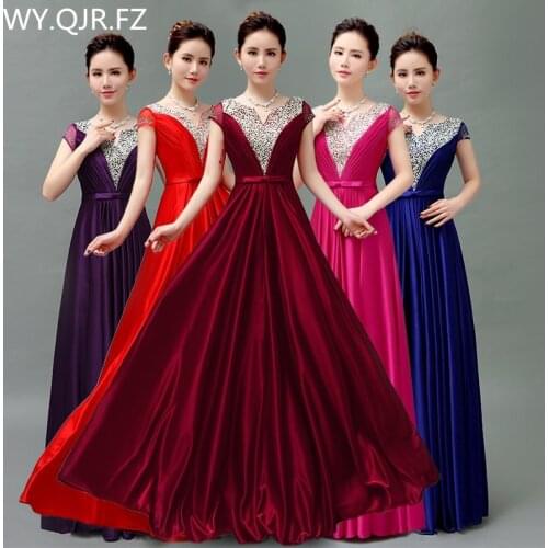 QLY-5189#Burgundy Red blue purple Lace up Chorus dress toastery hostesss chorus costume long Bridesmaid dresses wholesale Girls