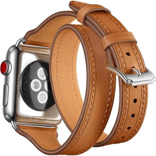 Double Tour Strap For Apple Watch 42mm 38mm iWatch Band 5 4 3 2 1 Series Genuine Leather watchband Accessories belt 40mm 44mm