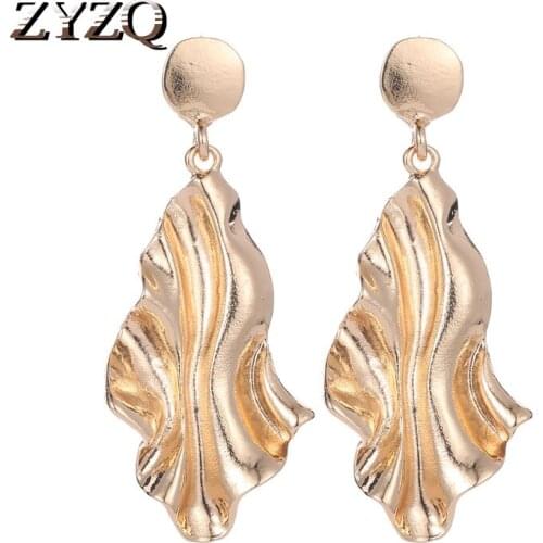 ZYZQ Luxury Hyperbole Flower Pendant Drop Earrings For Women Irregular Engraved Wedding Accessories Wholesale Lots&Bulk Earrings
