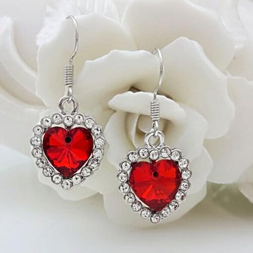 Wholesale Price Silver Fashion Simple Red Heart Clear CZ Drop Earrings Female Women Luxury Jewelry Earrings