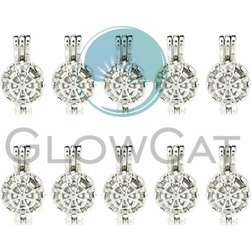 Rhinestone Spider Web Beads Cage Pendant Perfume Diffuser Pearl Cage Locket Pendant 10X K1062