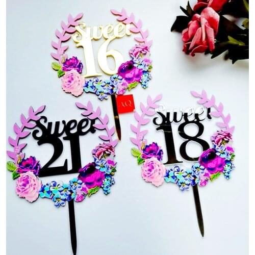 5 Pcs Sweet 16 18 21 Colour Printing Acrylic Cake Topper Birthday Cupcake Topper For Birthday Party Cake Decorations