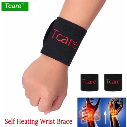 Tcare 1Pair Tourmaline Self Heating Magnetic Therapy Wrist Brace Protection Belt Spontaneous Heating Massager Health Care Unisex