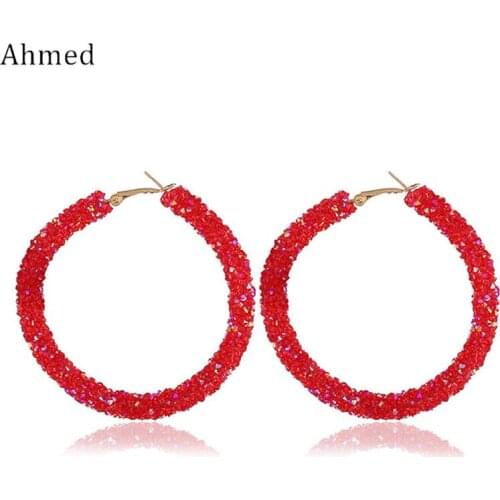 Ahmed Fashion Gold Brand Round Shiny Rhinestone Drop Earrings for Women Simple Geometric Austrian Crystal Big Earring Jewelry