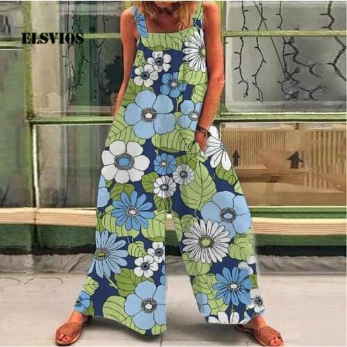 Womens Fashion Printed Sexy Off-shoulder Sling Wide Legs Jumpsuits Casual Loose Sleeveless Pullover High Waist Elegant Trousers