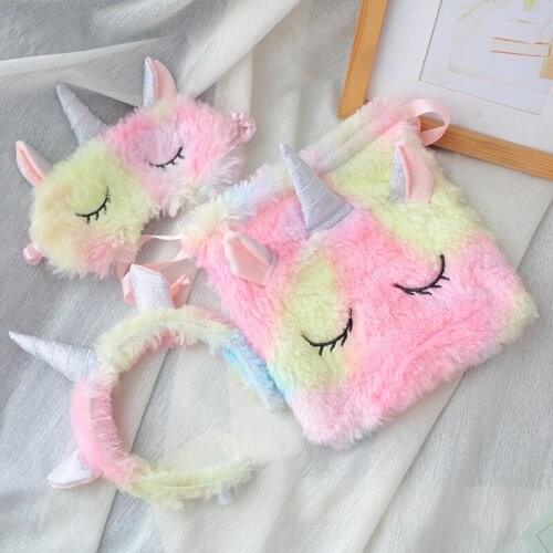 1pc Cute Unicorn Eye Mask Plush Toys Stuffed Toys Kawaii Unicorn Drawstring Bag/Hair Hoop Decor Girls Gifts Toys For Girl