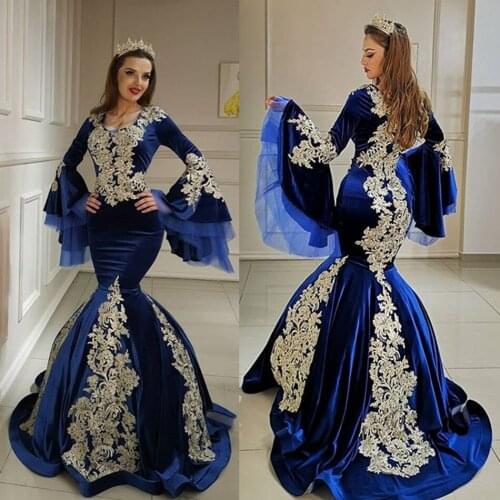 2020 Evening Dresses Scoop Neck Long Sleeves Lace Appliques Special Occasion Gowns Custom Made Sweep Train Mermaid Prom Dress