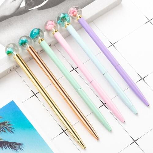 24 pcs/lot Crystal Ball Flower Metal Ballpoint pen Cute Business Ball pens Signature pen office School writing supplies
