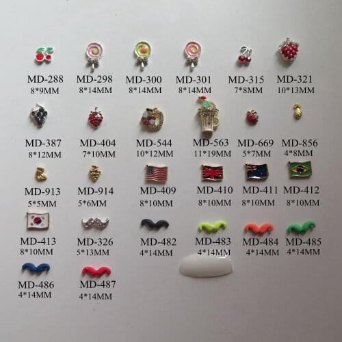 3D 10pcs/bag Different Metal Cherry Lollipop Strawberry Apple Flag Mustache Deco Nail Decoration Metal Shinny Deco 2