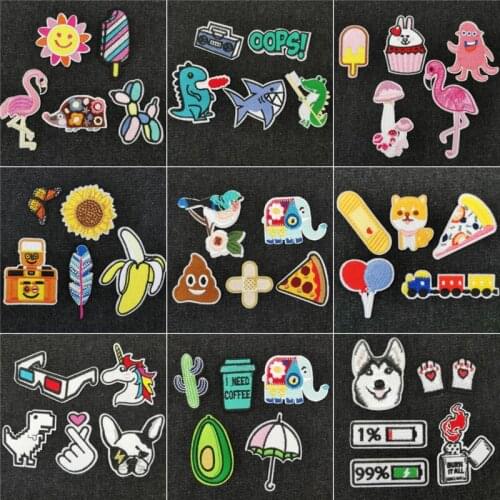 5Pcs/lot Cartoon Cute Animal Dinosaur DIY patches Dog Elephant Embroidery Sun Flower Badge For Clothing Band-Aid Ironing Patch