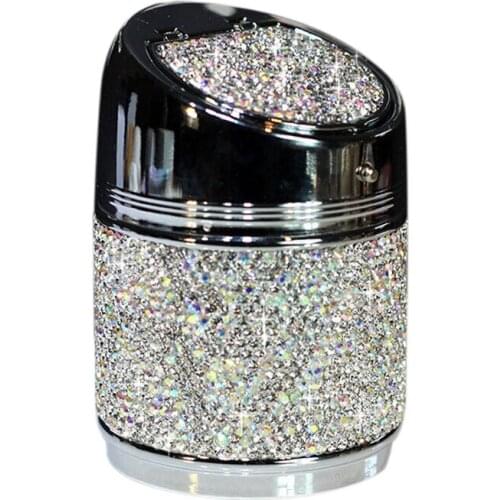 Diamond Car Ashtray Shiny Auto Ashtray With Cover For Car Great Gift For Women Girls Silvery