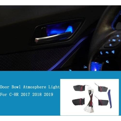 Car Door Handle Bowl Atmosphere Light Interior LED Blue Door Bowl Handle Frame Light for Toyota C-HR 2017 2018 2019