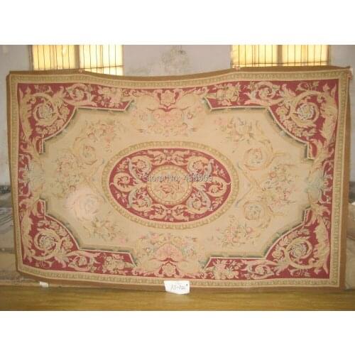 Free shipping 6.56'x9.84' Traditional Aubusson rugs Beige & Burgundy medallian woolen aubusson rugs