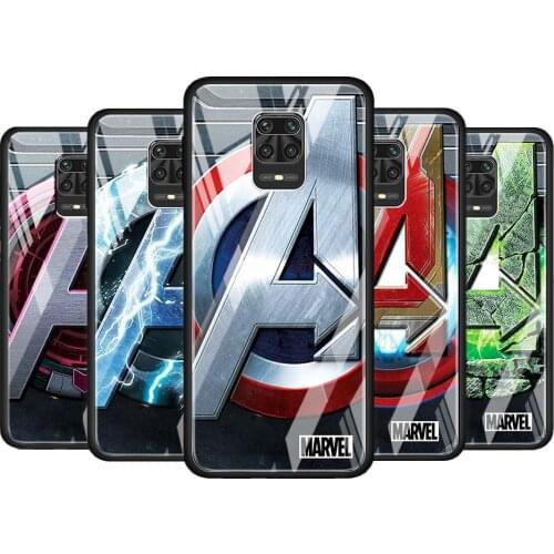 Marvel logo for Xiaomi Redmi Note 10 Pro Max 10S 9T 9S 9 8T 8 7 Pro 5G Luxury Tempered Glass Phone Case Cover