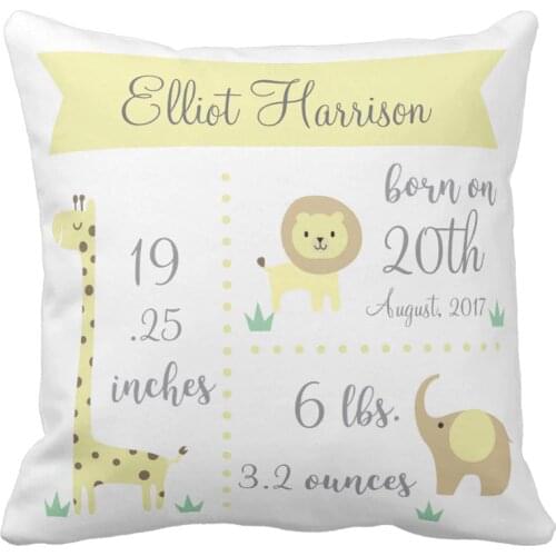 Custom Baby Kids Pillow Case Velvet Blue Jungle Animals Elephant Lion Throw Pillow Cover Boy Girl Birth Polyester Cushion