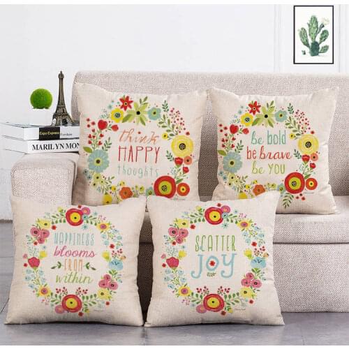Flower Round Think Happy Cushion Cover Home Bed 45*45cm Decor Patchwork Floral Plant for Car Sofa Pillowcase T214