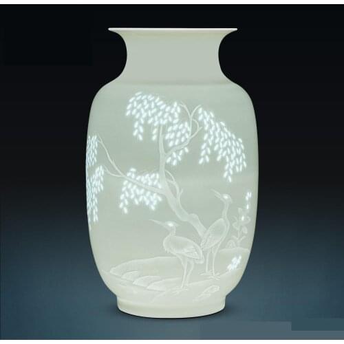 Jingdezhen Ornaments Hand Painted Half Knife Mud Cranes Vase Home Furnishings Flower Decoration Table Top porcelain ceramic vase