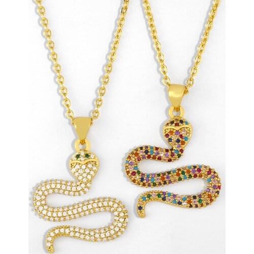 FLOLA Rainbow Cute Animal Snake Necklace For Women Multicolor CZ Zirconia Pendant Necklaces 2021 New Trendy Jewelry Gifts nker44