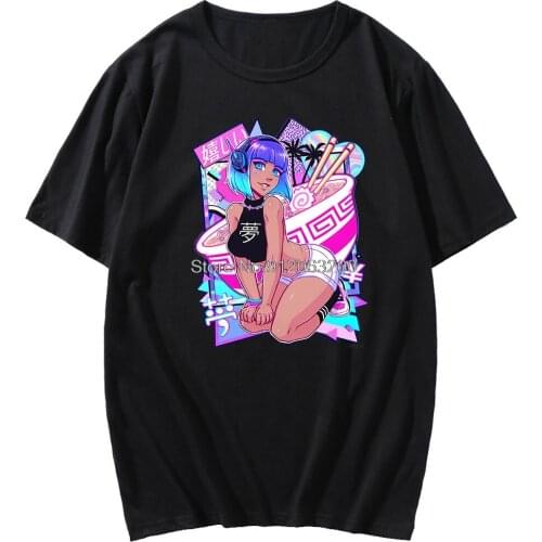 Summer Vaporwave Japan Style Demon Dream Girl Funny Otaku Short Sleeve Men Casual Tshirt Unisex Harajuku Streetwear Tops