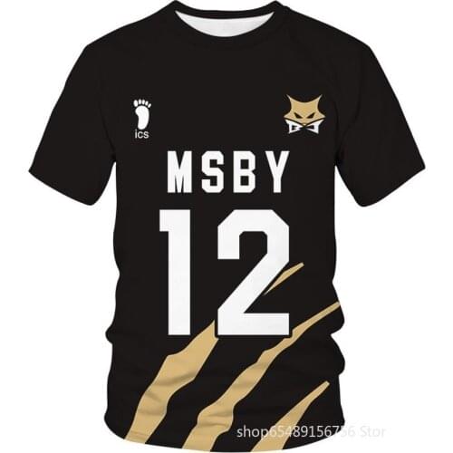 Anime Haikyuu Black Wlof T-shirt Cartoon Casual Short Sleeve Tops Regular Broadcloth Streetwear Harajuku Summer Tees Women Men