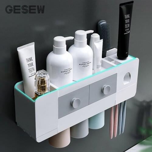 GESEW Dustproof Magnetic Attraction Toothbrush Holder Automatic Toothpaste Dispenser Waterproof Storage Box Bathroom Accessories