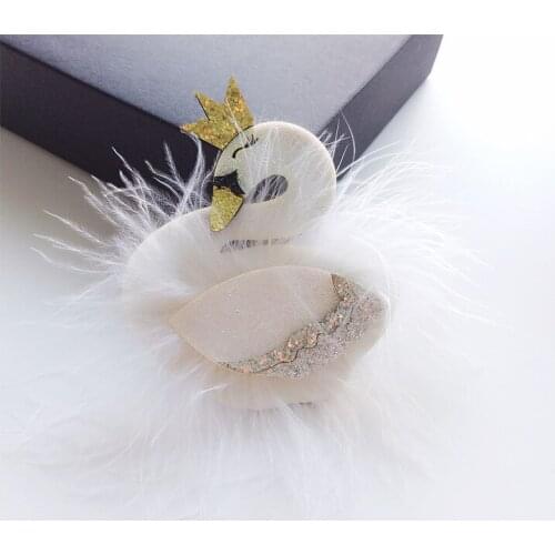Boutique 10pcs Fashion Cute Glitter Tiaras Felt Swan Hairpins Solid White Fur Bird Hair Clips Princess Headwear Hair Accessories