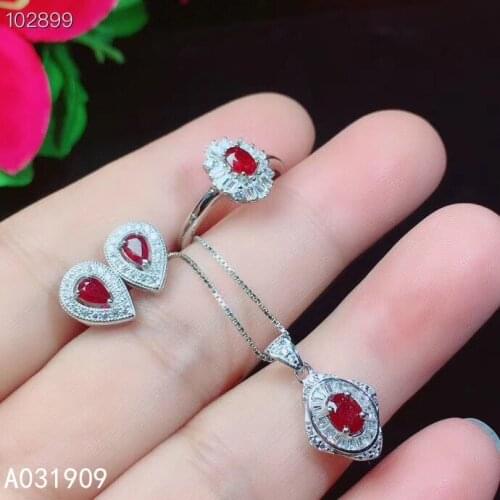 KJJEAXCMY boutique jewelry 925 sterling silver inlaid Natural ruby gemstone Ring Necklace Earring Suit Support Detection fine