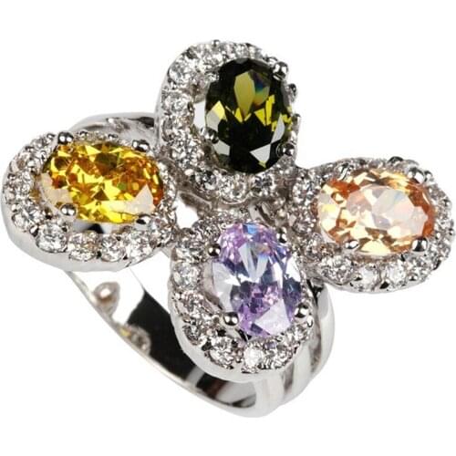 SHUNXUNZE Peridot Morganite Blue yellow Cubic Zirconia fashion women Engagement Wedding rings gifts Rhodium Plated R370 size 7 8