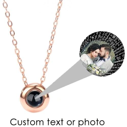 Custom Photo Name Rose Gold Silver Color 100 Language I Love You Projection Round Pendant Necklace Wedding Birthday Jewelry Gift