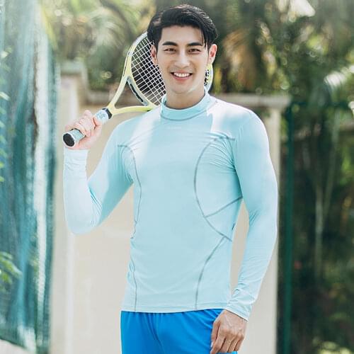 OhSunny Anti-UV Sun Protection Swimsuit Men Rash Guard Long Sleeve Gym Tights Training Surfing Shirts Quick Dry Diving Tops