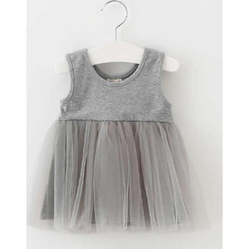 Summer Female Baby Cotton Round Neck Sleeveless Vest Dress Girls Mesh New Foreign Trade Korean Childrens Wear