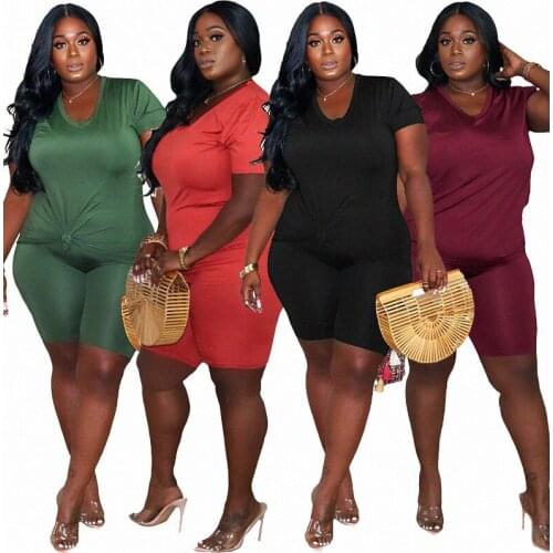 Summer Stretch Sweat Suits Plus Size Womens Shorts and Top Set Loungewear Two Piece Outfits for Women Wholesale Dropshipping