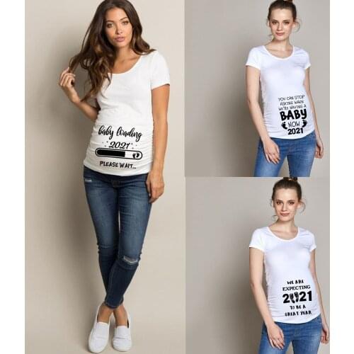 Baby Is Loading 2021 Summer Funny Cartoon Print Pregnancy T-Shirt Tops Maternity Clothing Plus-Size Short Sleeve Clothes