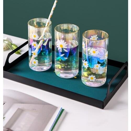 Small daisy colorful gold rimmed glass ins fresh and lovely water cup drink cup home