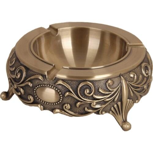 Copper Cigar Ashtray Antique Brass Carved Portable Fathers Day Present Gift Box Packaging Home Furnishings Round 14*5.5CM