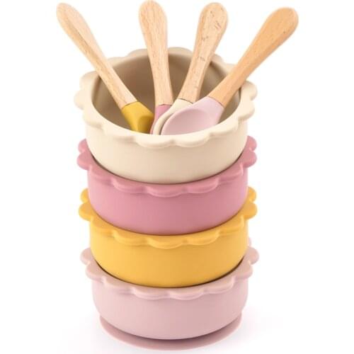 Fashionable Newborn Accessories Feeding Solid Food Bowl Tableware For Children Non Slip Dishes Plates Portable Fork Spoon