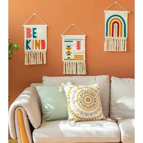 Nordic Room Wall Decoration Handmade Rainbow Tapestry Living Room Decoration Cotton Tassels Boy Girl Room Wall Handing Decor
